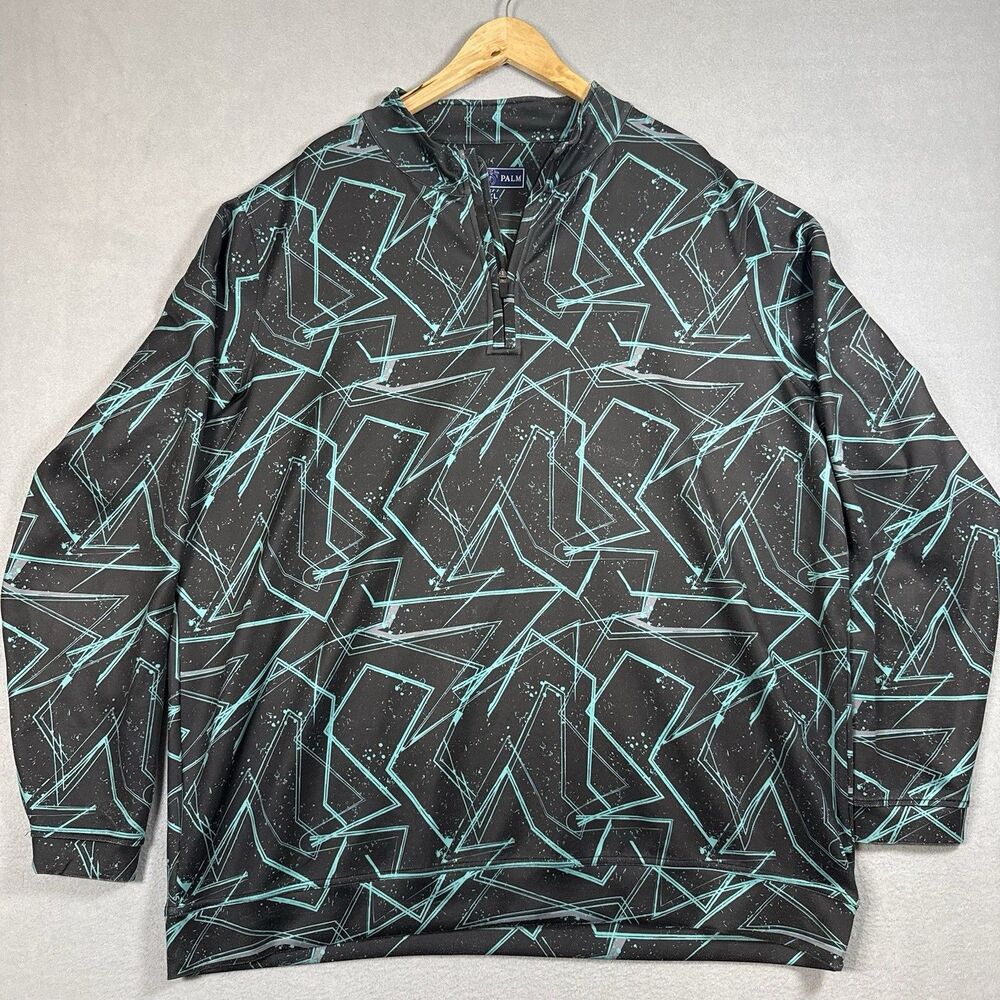 USA Palm Mens XXL Infinity Golf 1/4 Zip Pullover Shirt Black Teal Geometric 2XL